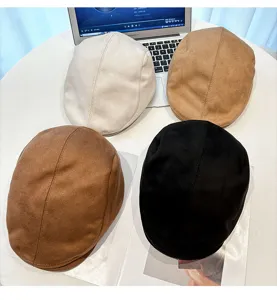 Women suede flat cap stylish newsboy hat solid color casual duckbill cap autumn winter fashion