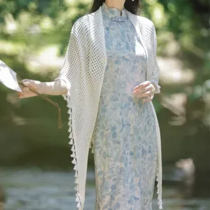 Elegante Vrouwen Gebreide Opengewerkte Mesh Driehoek Sjaal Kwast Franje Lichtgewicht Cape Strand Zonbescherming Omslag