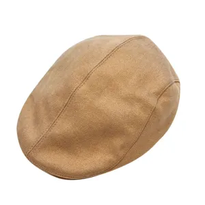 Brown suede flat cap for women, stylish autumn winter beret hat, classic newsboy cap main view