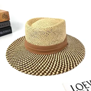 French style two-tone dented top straw hat for women, summer travel sunshade jazz hat for beach.
