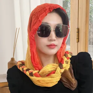 Women fashion handmade braided headscarf scarf ethnic style orange yellow color wrap cap