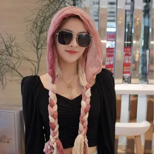 Women fashion gradient braided hood scarf, versatile casual headwear for daily wear.