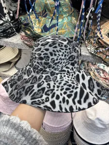 Damen Mode Leopard Print Bucket Hat Lässig Große Krempe Sonnenhut Retro Schick Strand