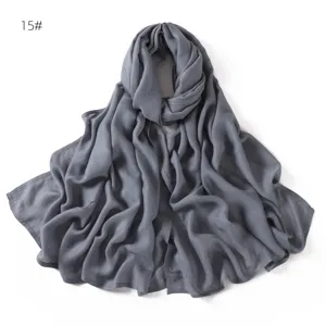 Solid color modal rayon hijab scarf, soft drape double-needle stitched long shawl wrap.