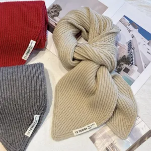 Winter warm knitted short scarf, soft cozy thick woolen neck warmer for women, stylish design.