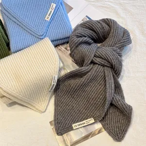 Cozy thick knit short winter scarf for women, cute soft warm woolen neck warmer wrap apparel.