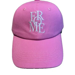 Pink cotton baseball cap for women, casual soft top embroidered adjustable sun hat.