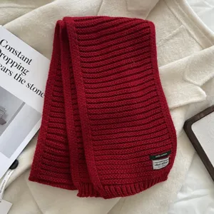 Winter warm red knitted scarf for women, stylish wool blend casual winter neck warmer.
