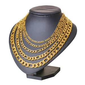 Collar de cadena Figaro chapado en oro de acero inoxidable en varios anchos unisex