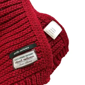 Red knit wool blend winter scarf for women, warm chunky knitted neck warmer cozy.