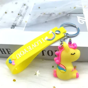 Cute unicorn keychain with rainbow strap, sweet cartoon bag pendant for car keys and girls.