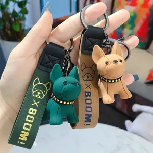 Schattige Cartoon Hars Franse Bulldog Hond Sleutelhanger Leuke Puppy Tas Hanger Met Polsband Metalen Sluiting Sleutelring Houder Voor Rugzak Schooltas Koppels Cadeau Vrienden