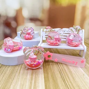Mignon lapin baignoire rose porte-clés liquide, pendentif de sac de voiture kawaii.