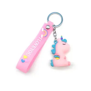 Cute cartoon unicorn keychain with rainbow strap for car keys, bags, and stylish daily accessories.