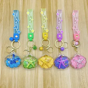 Creative liquid quicksand starfish keychain with silicone strap cute acrylic bag pendant ornament