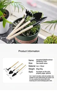 3-piece mini gardening tool set with wood handles and iron heads for succulent planting
