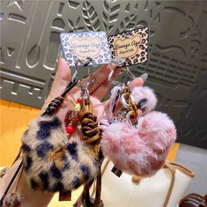 Pluche hart sleutelhanger luipaard tas hanger schattig roze pluche voor vrouwen en meisjes