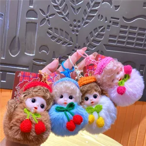 Schattige slapende prinses pluche pompon sleutelhanger, donzige poppen tas hanger voor vrouwen.