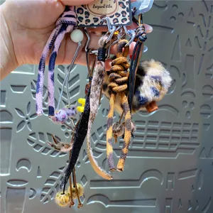 Luipaard print sleutelhanger tassenhangers met pluche pompon lederen bandjes schattig accessoire