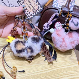 Pluche hart sleutelhanger luipaard print tas charm schattige pluche hanger voor dames accessoires