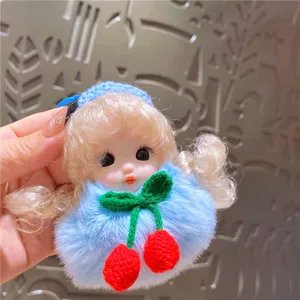 Schattige pluche poppen-sleutelhanger, donzige pompon tasbedel, slapende baby hanger accessoire.