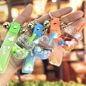 Simpatico portachiavi tazza tè al latte sabbia mobile liquida colorata ciondolo borsa charm