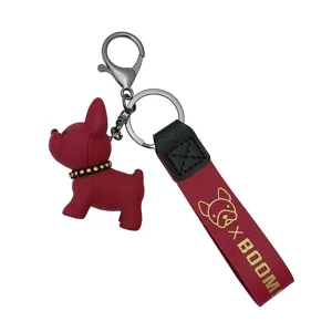 Schattige hars Franse bulldog sleutelhanger tas bedel met lederen band en metalen gesp