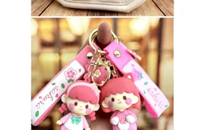 Roze schattig kersenbloesem meisje sleutelhanger tas bedel siliconen band pop anime.