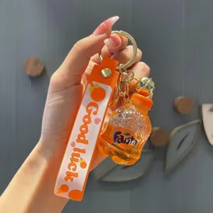 Vloeibare drift fles sleutelhanger met oranje band leuke creatieve tas bedel