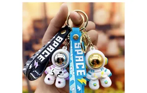 Cartoon astronaut siliconen sleutelhanger tas charm koppel schattig auto ring detail