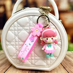 Leuke kersenbloesem anime meisje sleutelhanger roze tas hanger charme cadeau voor vrouwen