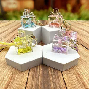 Clear liquid glitter perfume bottle unicorn keychain cute bag pendant accessory charm