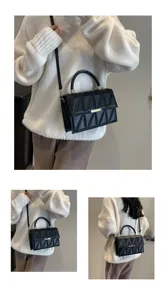 Black quilted shoulder bag for women, stylish crossbody handbag with metal lock and chic handle design.