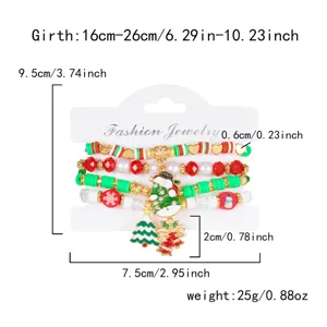 Dimensioni dettagliate per set braccialetti natalizi in pasta polimerica con ciondoli