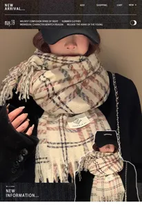 Style coréen confortable écharpe à franges à carreaux femme hiver chaud châle en tricot