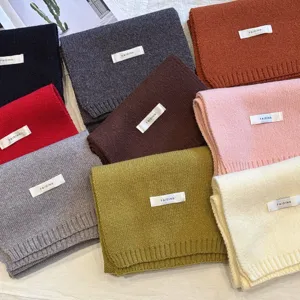 Korean style solid color knitted wool scarf winter warm neck warmer multi-color options detail view