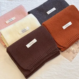 Cozy winter solid color knitted scarf set, soft warm woolen neck wrap for women daily wear.