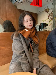 Korean style solid color knitted scarf for women winter warm versatile soft neck warmer trendy