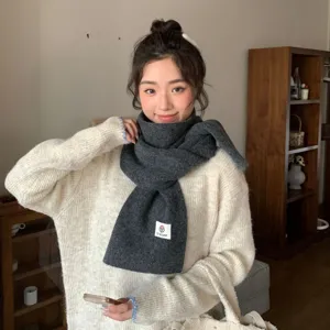 Winter warm knitted grey wool scarf for women men soft thick cozy neckerchief fashion