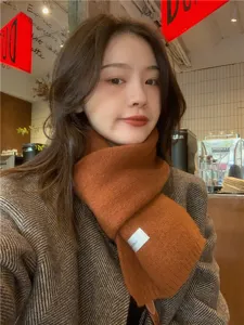 Cozy brown knit scarf for women and men, solid color winter warm fashion neckerchief accessory.