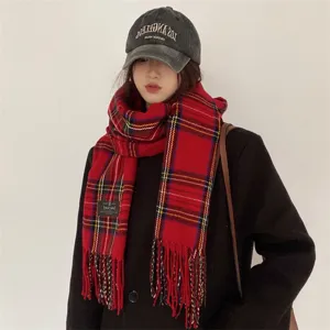 Écharpe à carreaux rouge femme hiver douce franges imitation cachemire châle classique