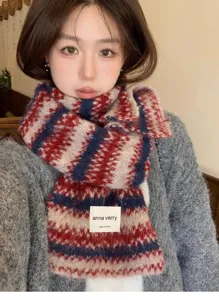 Knit wool scarf winter warm striped fashion casual unisex couple cozy neck warmer soft