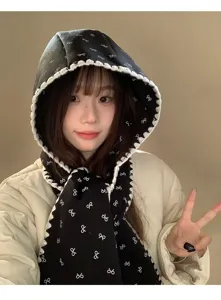 Écharpe à capuche imprimé nœud style coréen femme automne hiver bonnet chaud tricoté