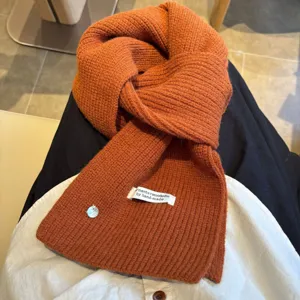 Cozy orange knit scarf with shell button detail, soft wool blend winter warm neck warmer for daily wear