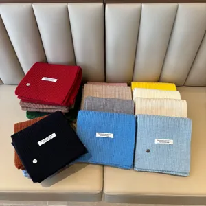 Korean Style Wool Blend Knit Scarf Thickened Warm Solid Color Winter Scarf With Shell Decor For Women And Men