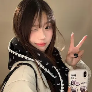 Écharpe à capuche imprimé nœud style coréen femme automne hiver mignon chaud tricot col