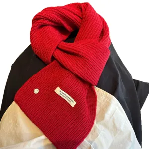 Thick warm red wool blend knitted scarf for winter cozy styling and daily fashion wear