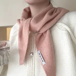 Solid color knitted triangular scarf women wool blend winter warm versatile fashion shawl