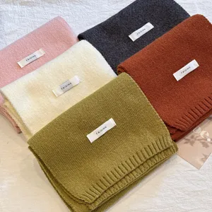Solid color knitted winter scarf warm cozy fashion woolen neck warmer women winter wear