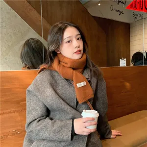 Winter warm knitted scarf for women, solid brown cozy casual fashion winter neck warmer.